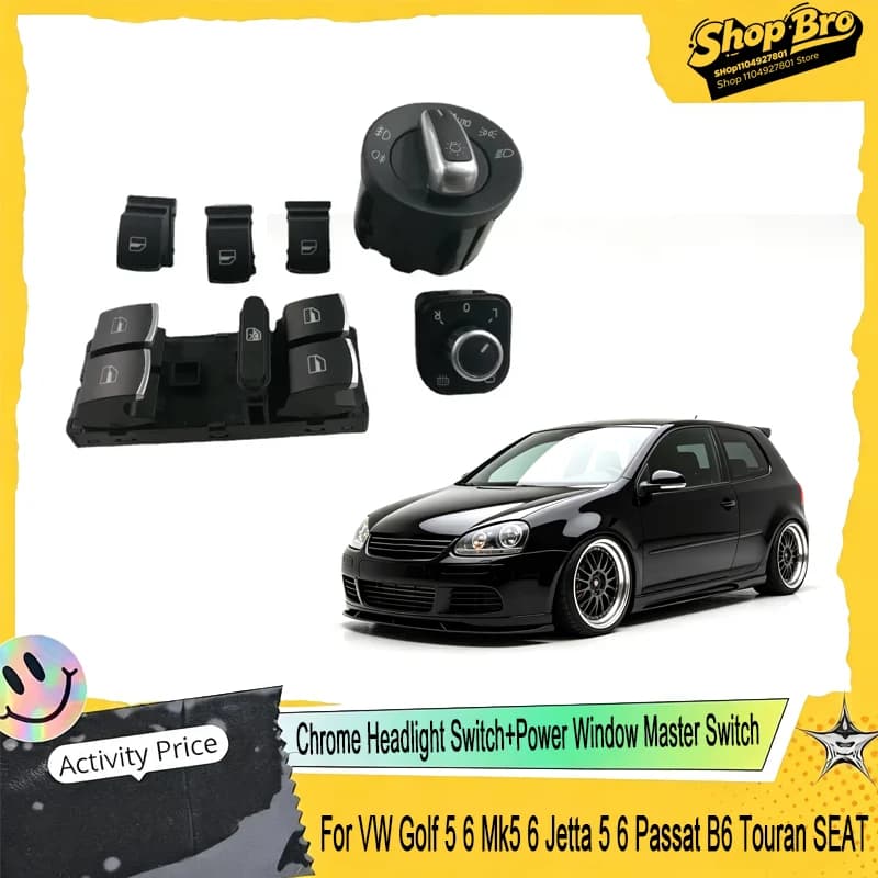 For VW Golf 5 6 Mk5 6 Jetta 5 6 Passat B6 Touran SEAT Chrome Headlight Switch+Power Window Master Switch  5ND941431B 5ND959855