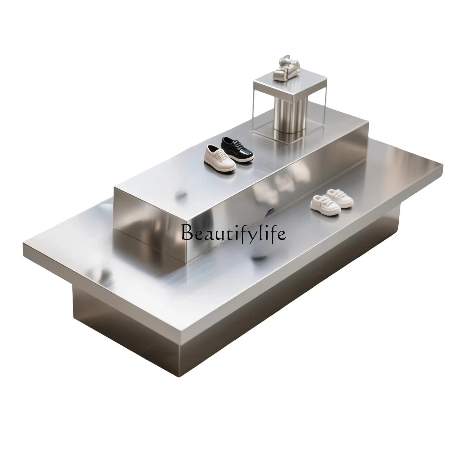 Clothing store island table stainless steel double-layer product display Taichung island table