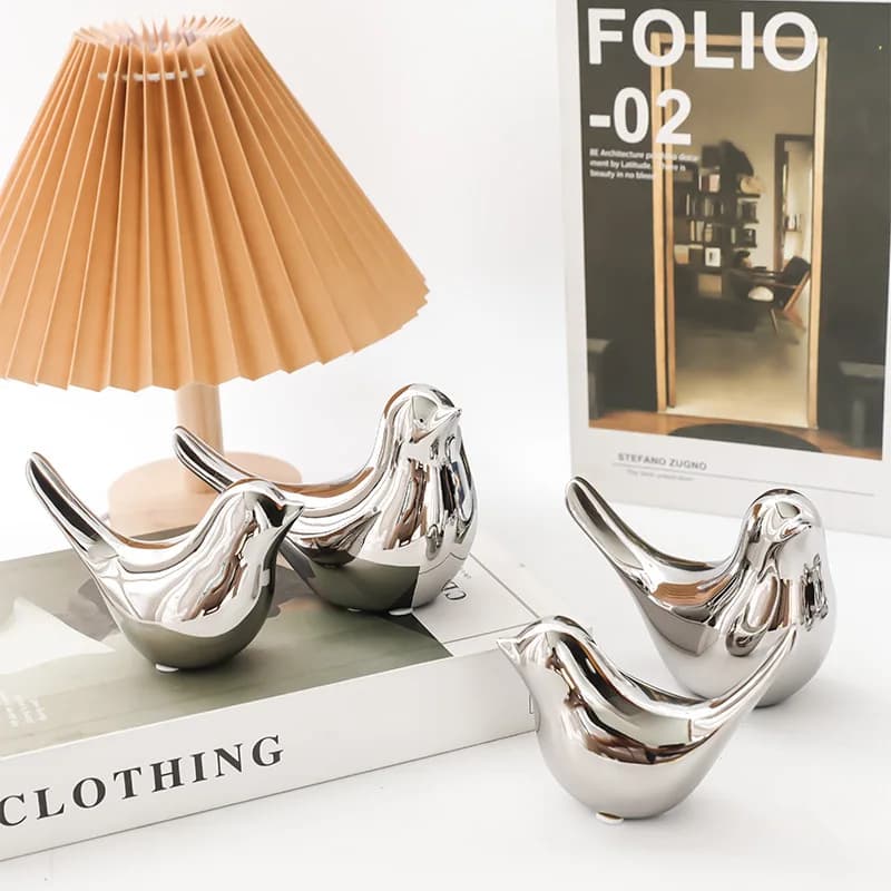 Modern Nordic Golden Silver Birds Animal Ornaments Statues Family Decorative Gifts Ceramic Crafts Room Home Decor Bird Figurines