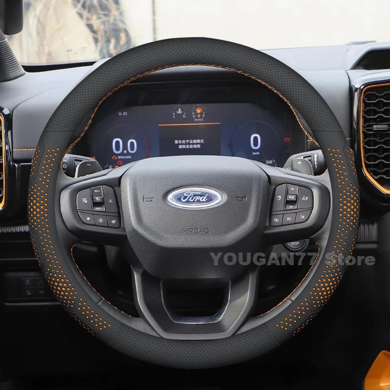 Leather Car Steering Wheel Cover For Ford Ranger 2015-2025 Non-slip Covers For Covers Auto Interior Ford Ranger Accessories 2025