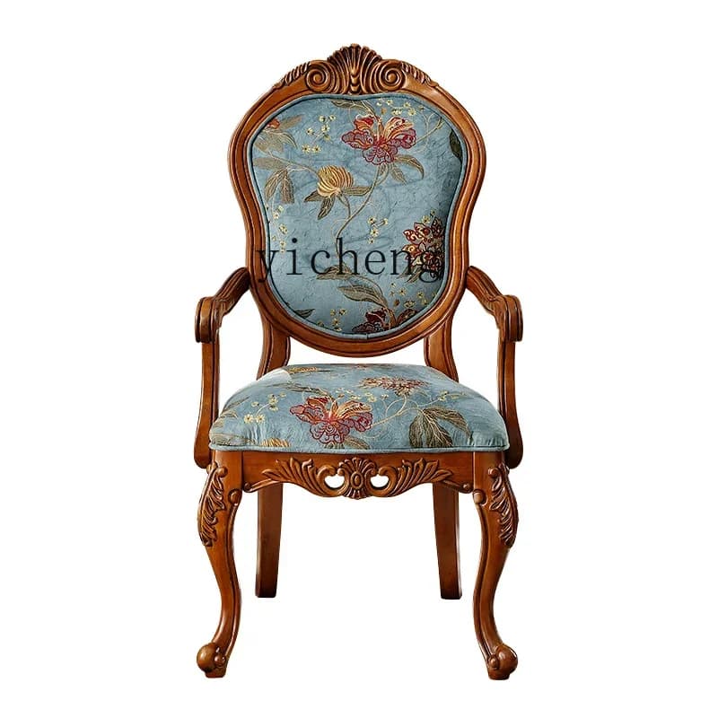 TQH All-solid wood dining chair Book  Fabric home leisure back chair European computer chair