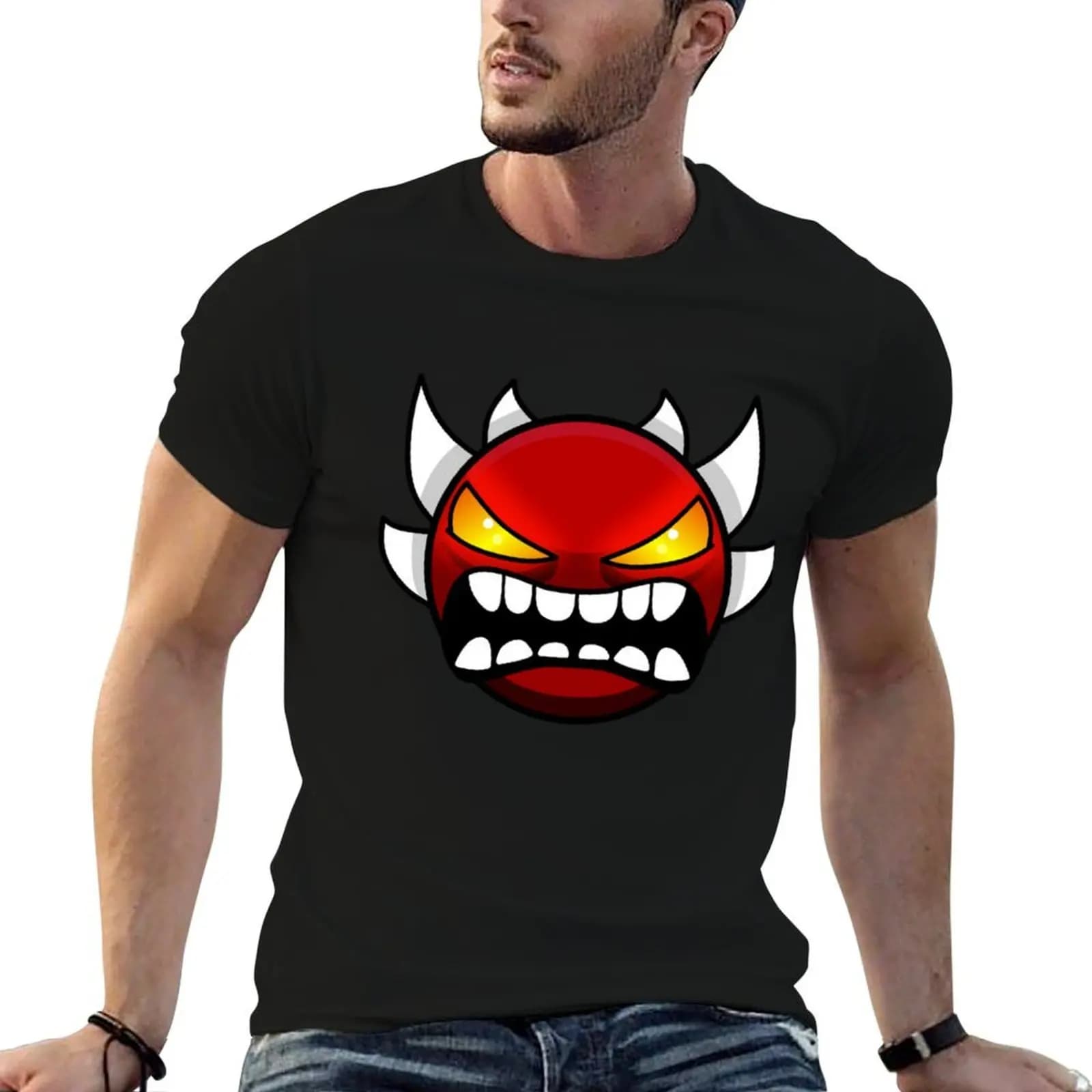 Geometry dash Extreme demon T-Shirt cotton t shirts man 100% funny t shirts cotton T-Shirt
