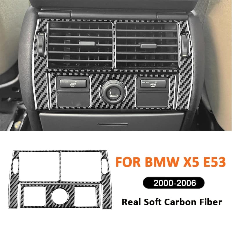 Carbon Fiber Car Rear Center Air Conditioning Outlet Panel Trim Frame Decoration Sticker For BMW X5 E53 2000-2006 Interior Parts
