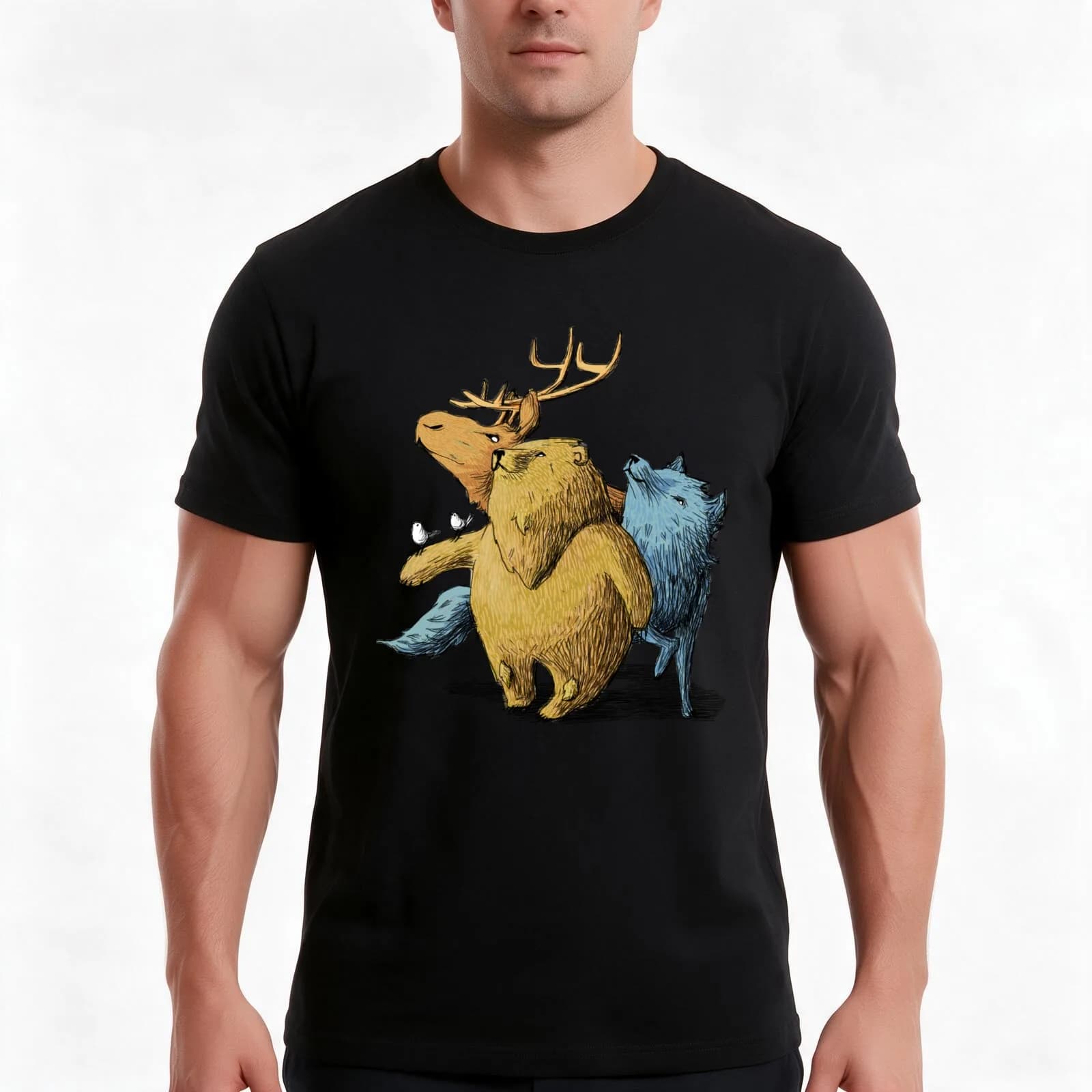 Five friends T-Shirt, Summer Casual Cotton Tee, Oversized Streetwear Tops, Vintage Graphic Print, Loose Fit Short Sleeve