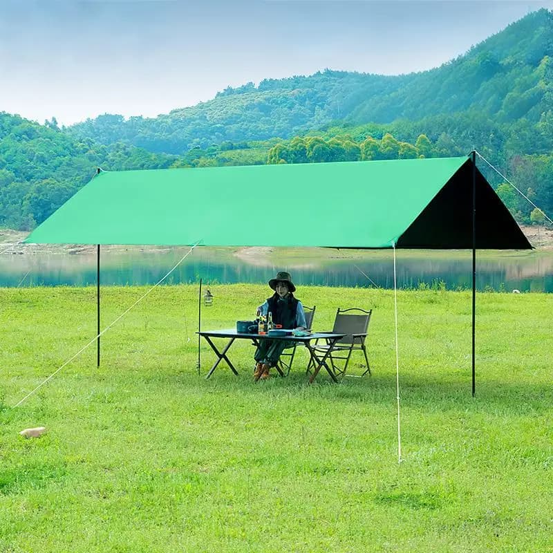 Portable Sturdy Waterproof Tarp Tent Easy-Fold Shade Sun Protection Outdoor Support Structure for Wild Includes Pole Accessory