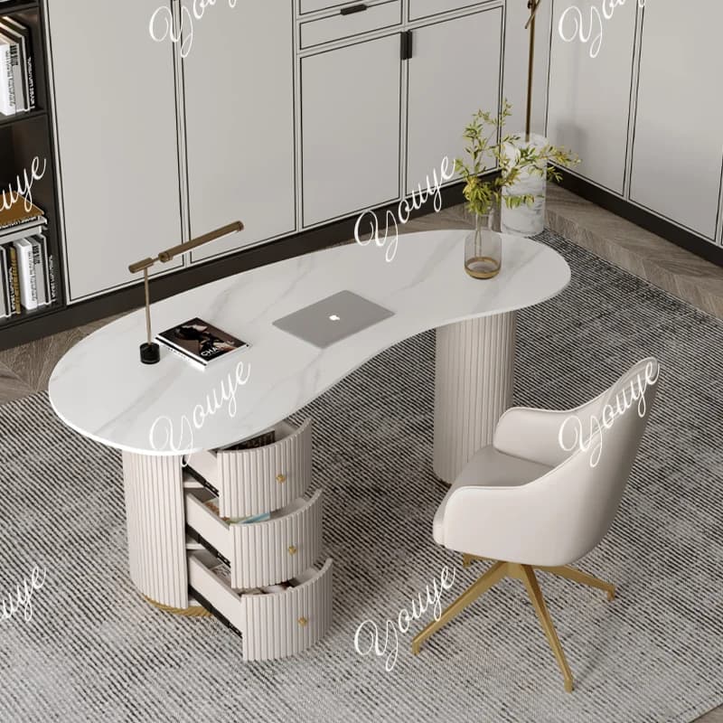 Light luxury rock slab special-shaped office computer desk designer desk beauty salon consultation room reception desk