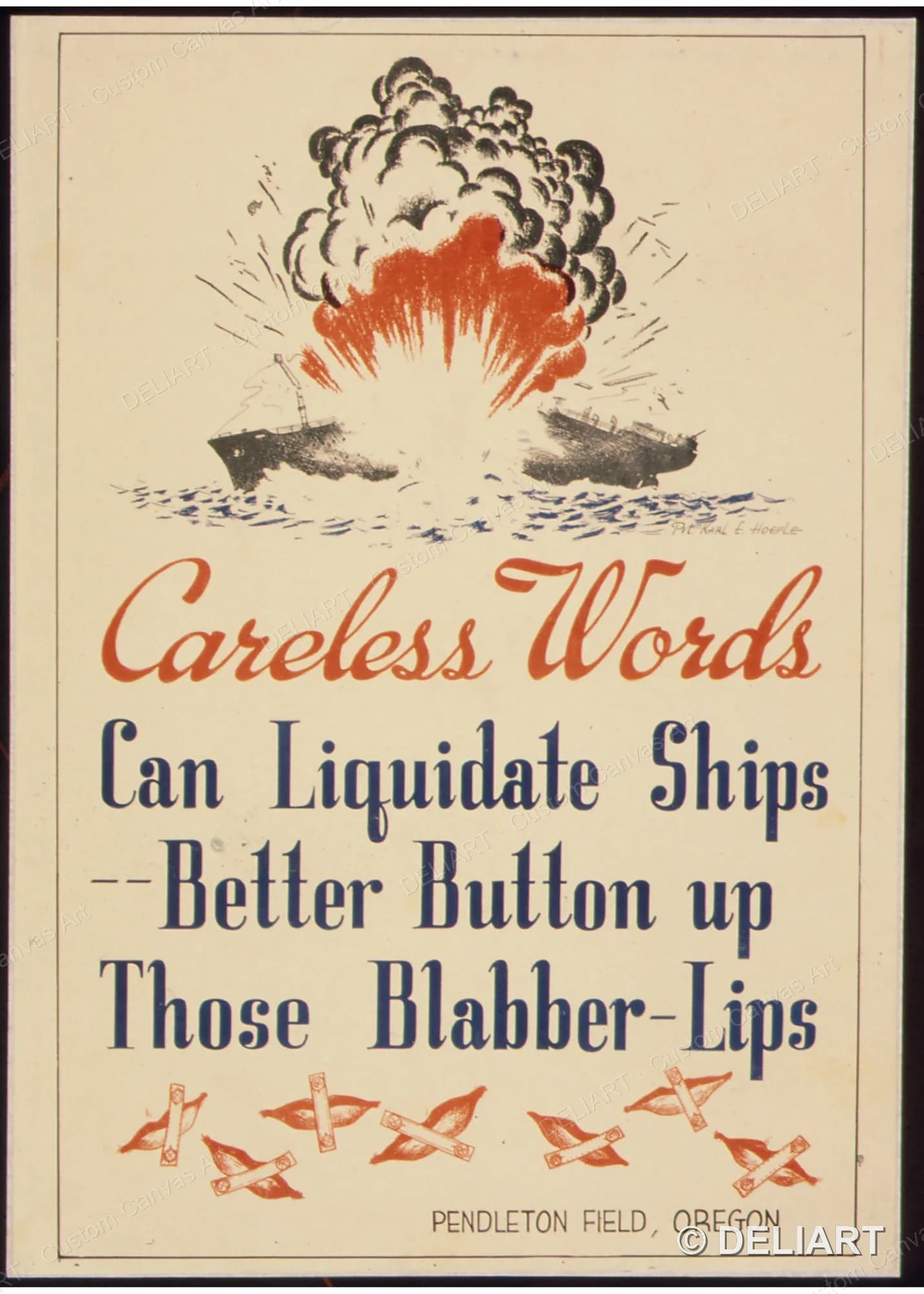 Careless Words Can Liquidate Ships-Better Button up Those Vintage WWII Propaganda Canvas Wall Art Poster Print Unframed