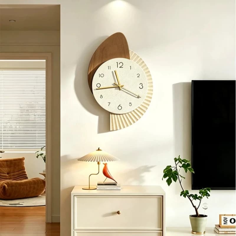 Cream Style Double Layer Sandstone Wall Clock Living Room Kitchen Quartz Clock Home Decor Clock Minimalist Bedroom Mute Watch