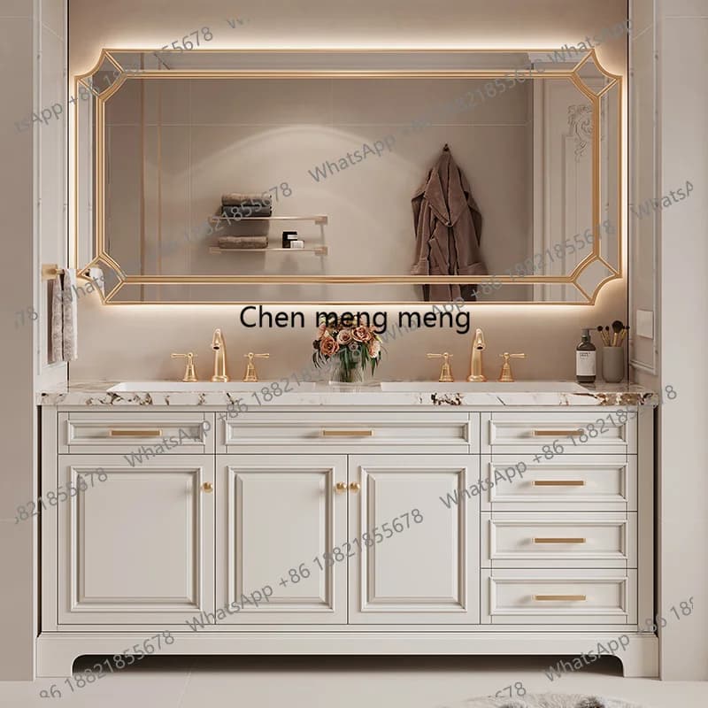 White Luxury Modern Bathroom Cabinet Mirror Sink Standing Ceramic Storage Bathroom Cabinet Vanity Organiser Badschrank Furniture