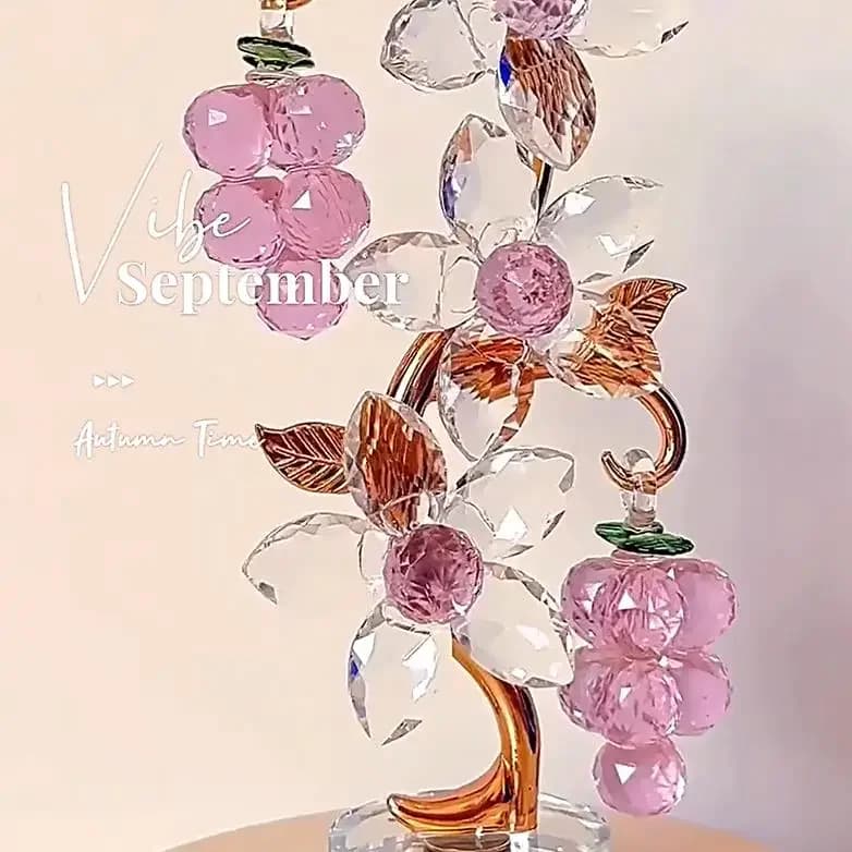 Pink Grape Statue Crystal Glass Statue Flowers Decoration Paperweight Figurine Ornament for Living Room Bookshelf Decoration