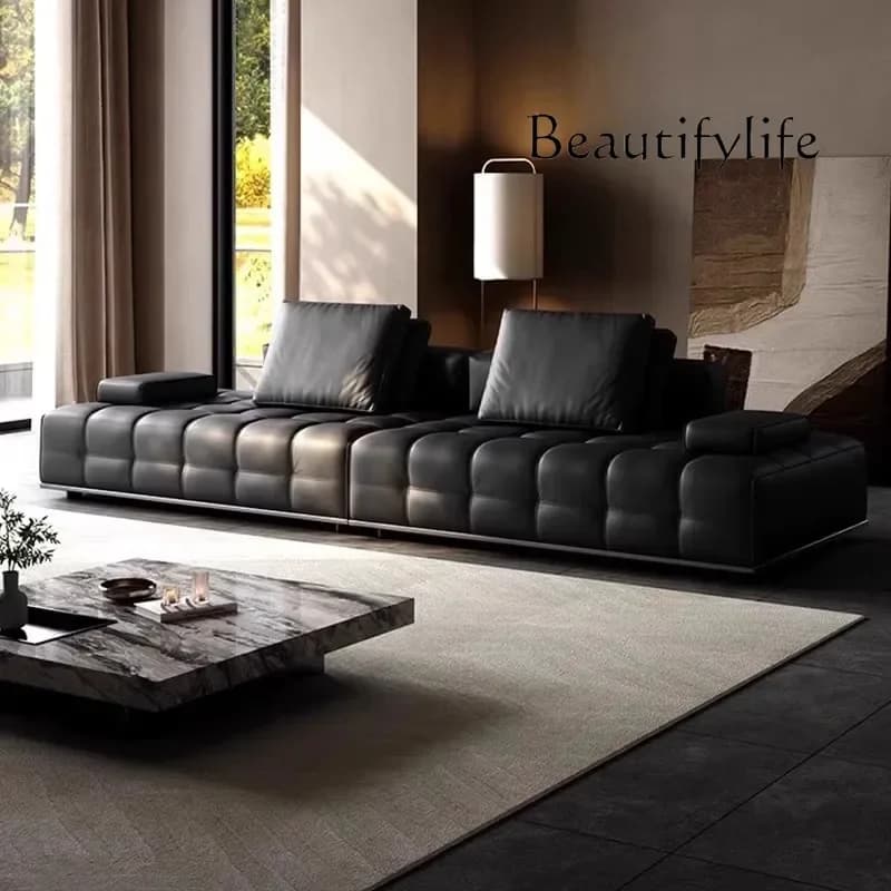 X Leather Sofa Italian Minimalist Tofu Block Napa Leather Living Room Modern Simple Light Luxury Sofa