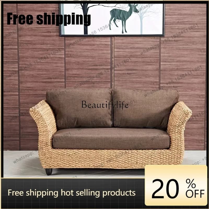 Customization*Balcony Leisure Table and Chair Kit True Rattan Living Room Sofa Combination Rattan Sofa Double