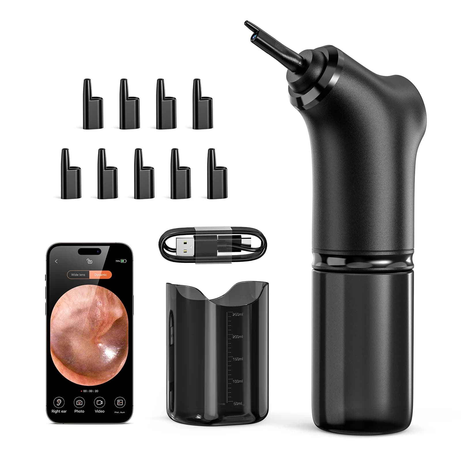 New With Camera 5LED 9 Ear Tips Earwax Remover Irrigation Cleaner Kit Power Electric Ear Flushing Washer Washing Device Machine