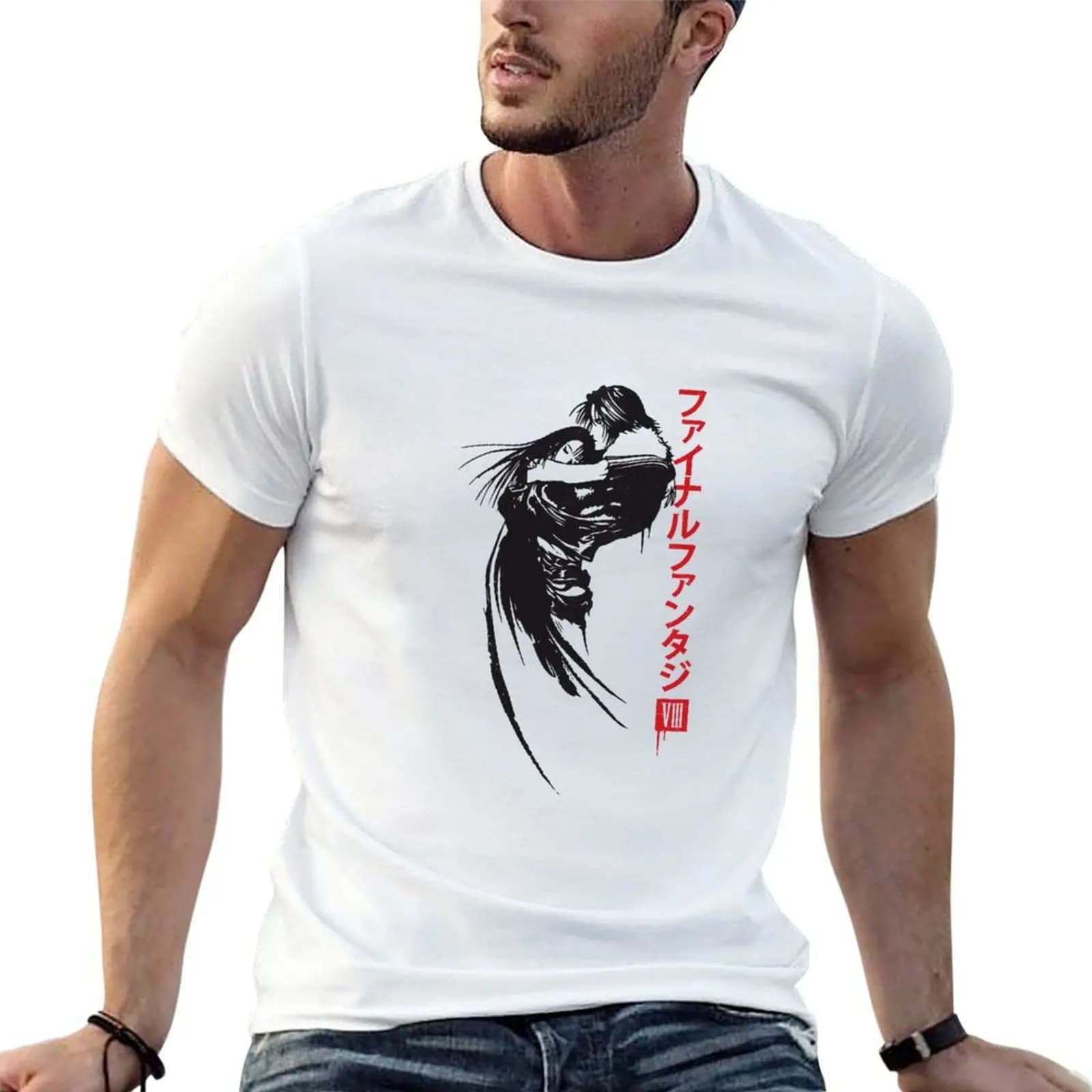 Squall & Rinoa red and black T-Shirt Large Size Loose Casual Tee