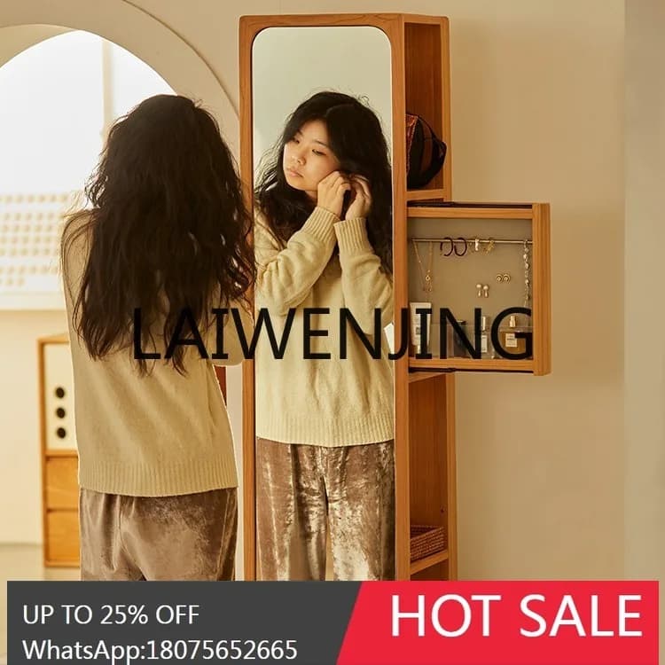 Cherrywood Rotating Dressing Mirror Home Living Room Full Body Floor Magazine Mirror Bookshelf Storage Corner Cabinet