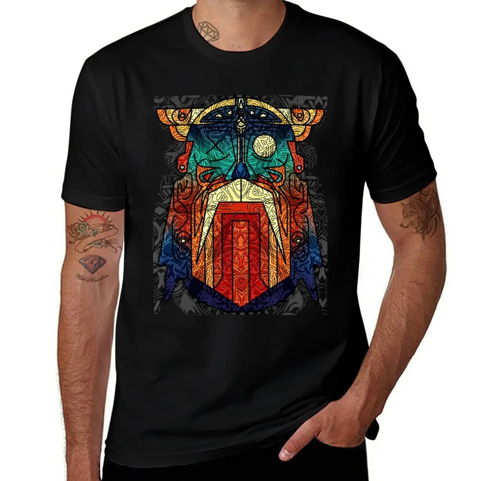 ODIN WODAN geometric vikings ornament art T-Shirt Plus Size Basic Cotton T-Shirt