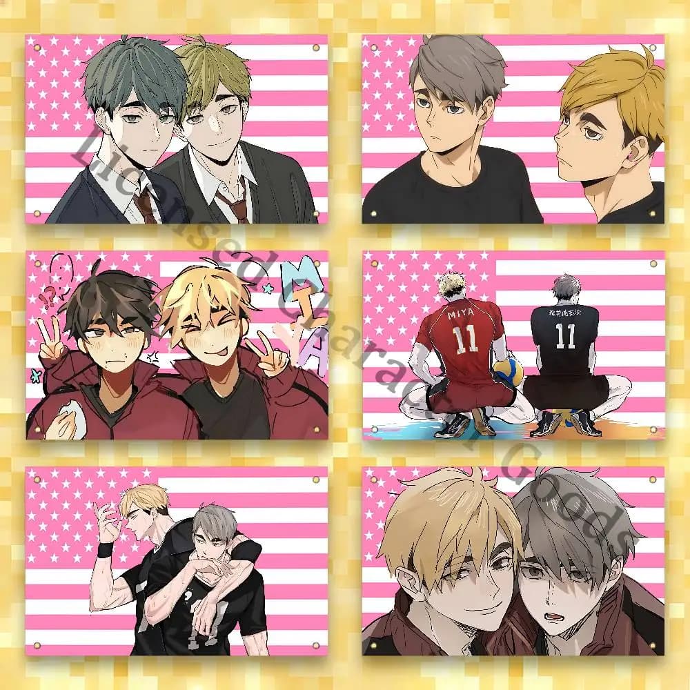 A-Atsumu M-Miya Twins O-Osamu Flag Polyester Fabric Rustproof Grommets 50x70 60x90 70x115 100x150 150x200 cm Decor Banner