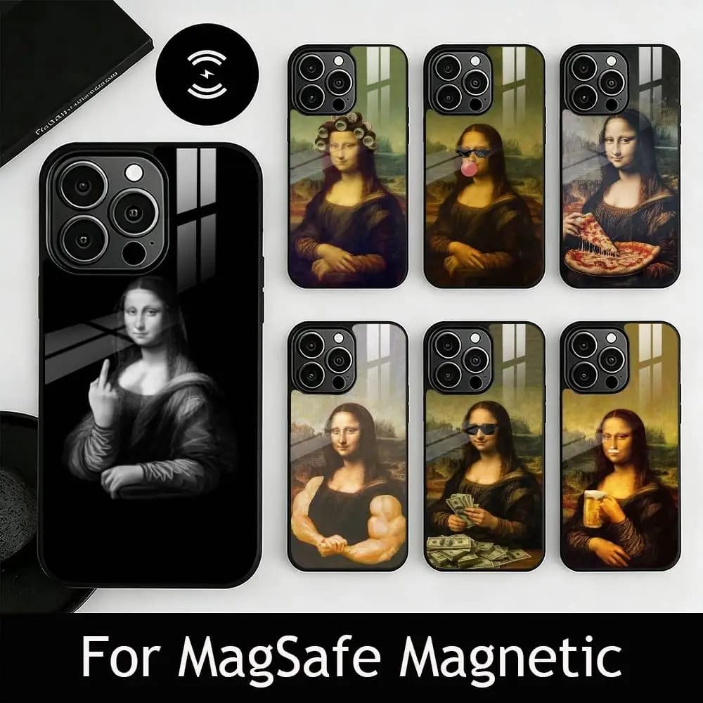 Humorous M-Mona L-Lisa Art Phone Case For iPhone17,16,15,14,13,12,11 Plus,Pro Magnetic with Magsafe Wireless Charging