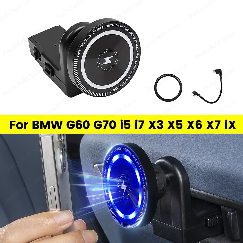 Auchi Rear Seat Mobile Phone Charging Stand Magnetic Pad Phone Holder for BMW G60 G70 I5 I7 New X3 X5 X6 X7 IX 5/7 Car Wireless