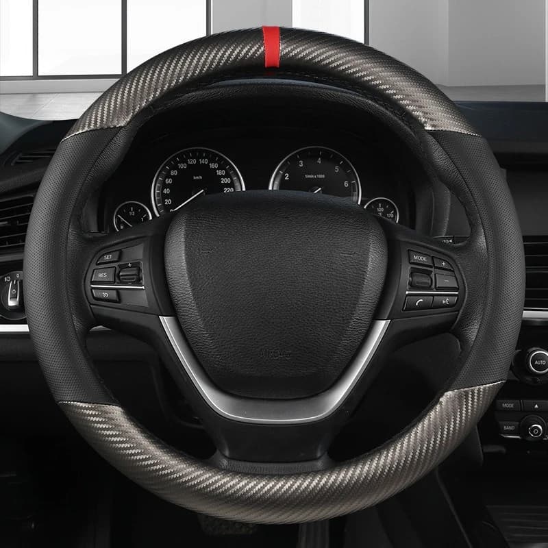 Carbon Fiber Car Steering Wheel Cover 38cm Universal Steering Wheel Covers Steering Wheel Accessories Car Anti-Slip Handle Cover