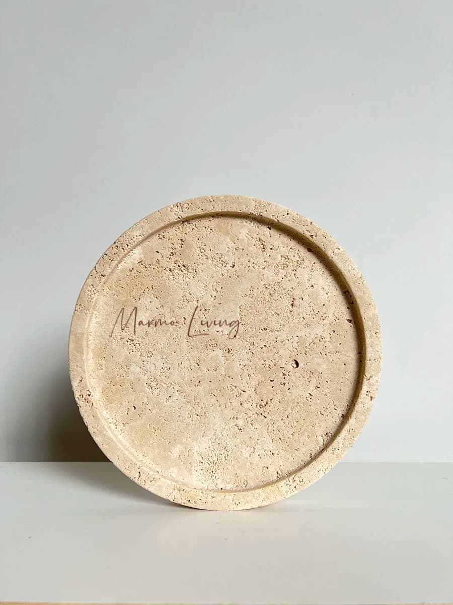 Japanese Style Bathroom Travertine Soap Dish Round Wabi Sabi Beige Cosmetic Tray