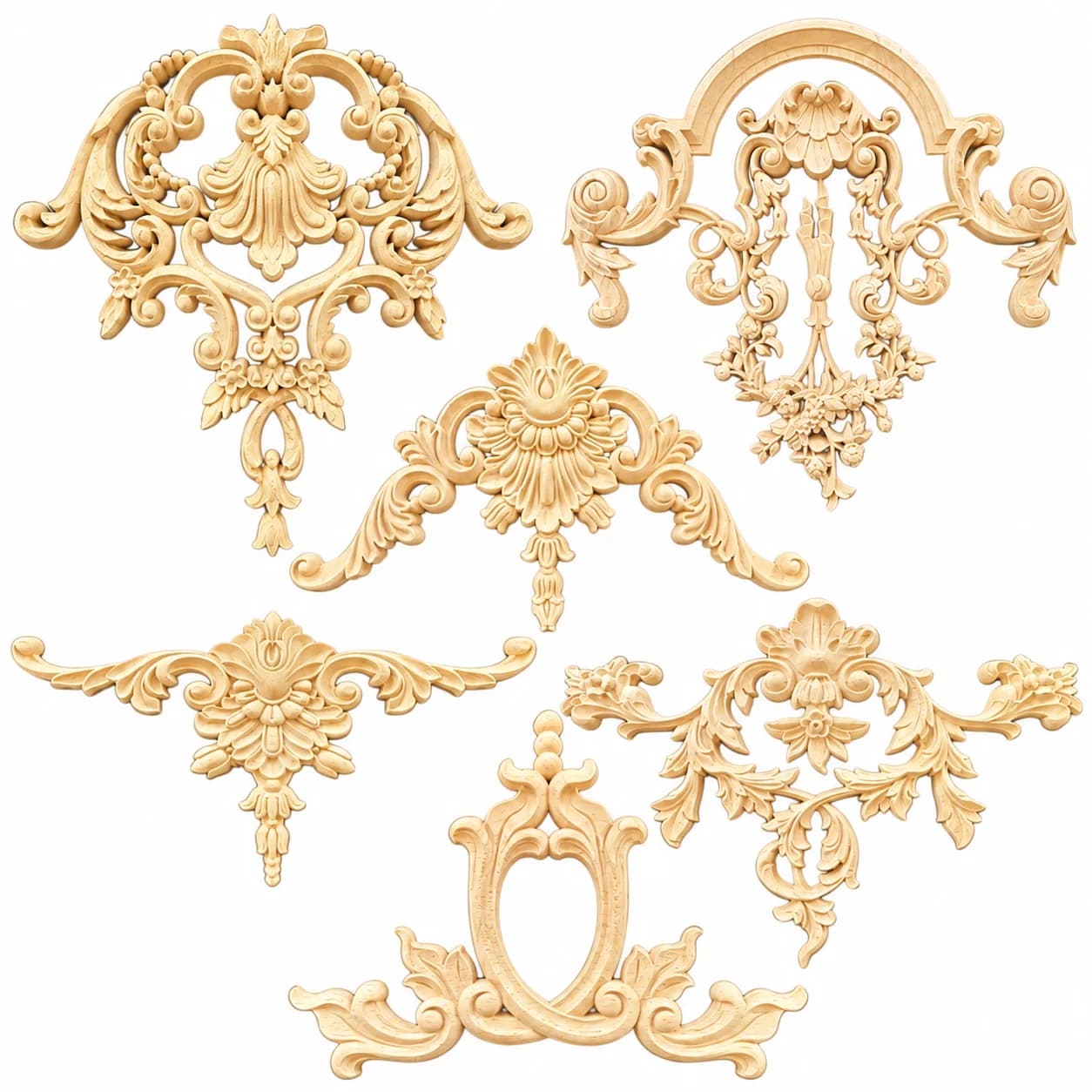 Wood Carved Appliques , Decorative Wood Onlays for Furniture, Door, Wall, Frame, Cabinet, DIY Home Art Decoration