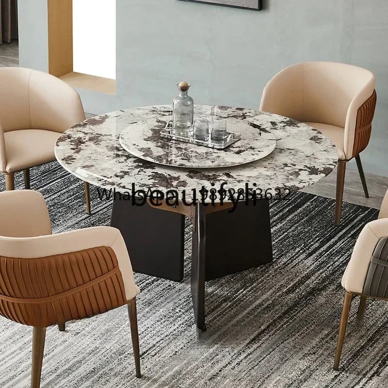 FF Round marble dining table Dining table Round table with turntable Modern simplicity