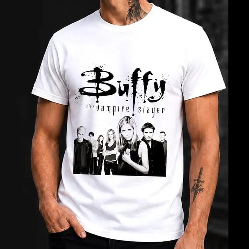 Buffy Inspired T-Shirt, Vintage Vampire Slayer Graphic Tee, Retro Horror TV Series Print Short Sleeve Casual Shirt S-6XL