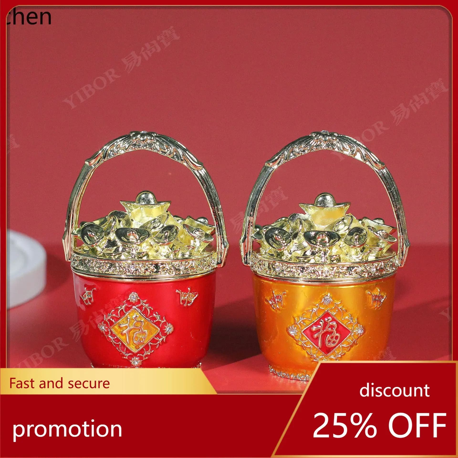 ZML Metal Craft Enamel Decorative Ornament for Attracting Wealth, Gold Ingot, Golden Pot, Chinese New Year Gift, Chinese Style