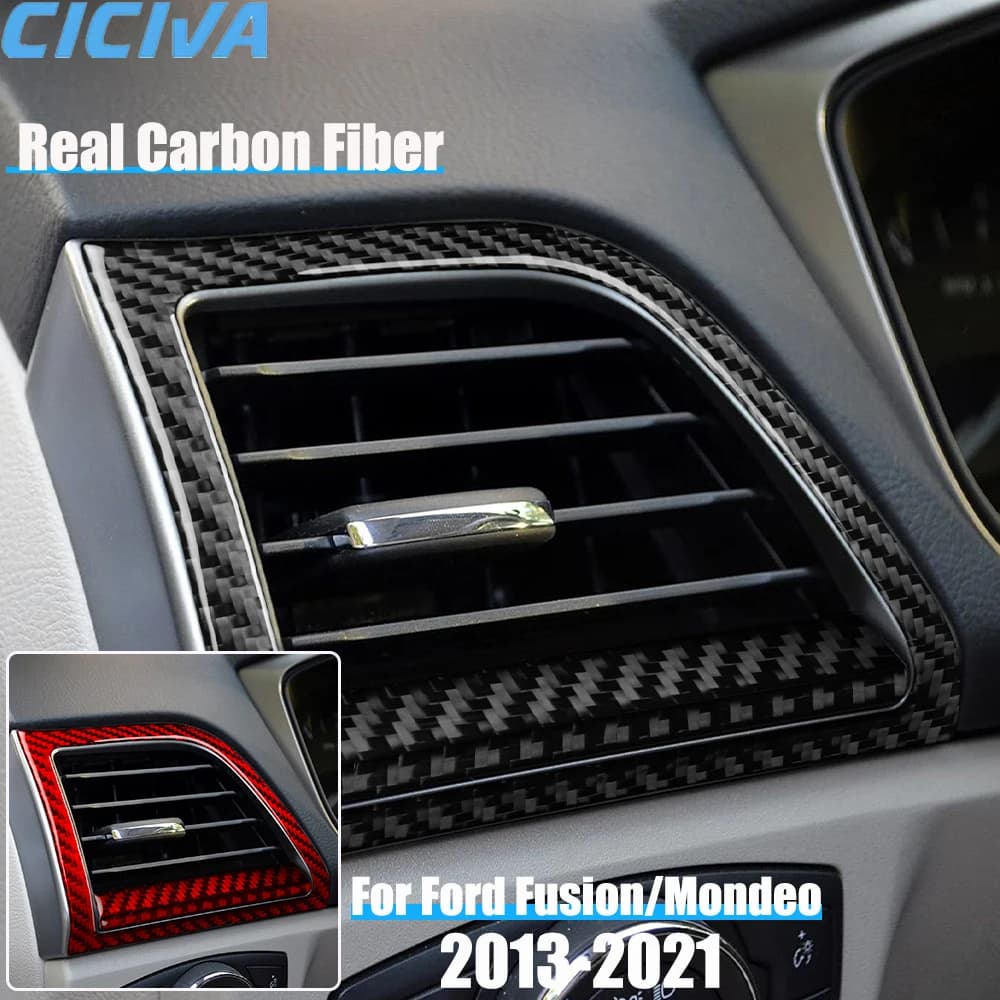 Real Carbon Fiber Car Accessories Driver Dashboard Air Vent Trim Cover Soft Sticker For Ford Fusion/Mondeo 4th Gen 2013-2021