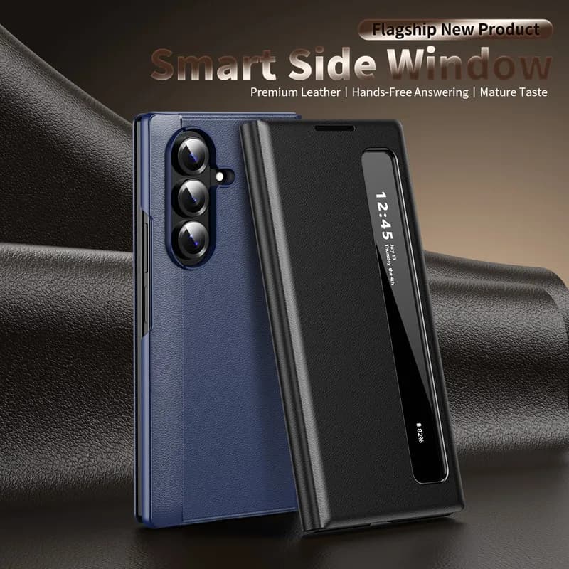 For Samsung Galaxy Z Fold 7 6 5 4 Case Flip Stand PU Leather Smart Side Window Phone Cover S26 Ultra S25 S24 FE S23 S22 A55 A56