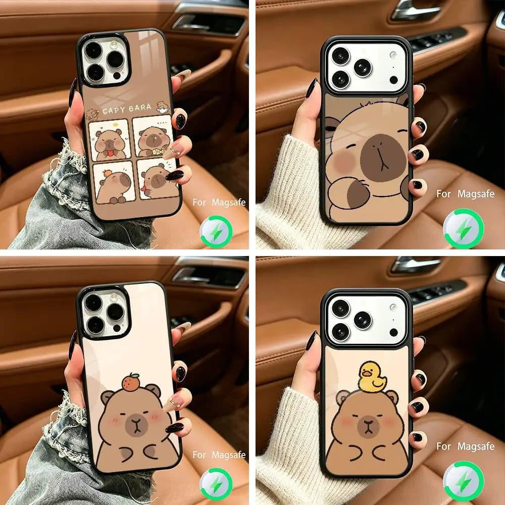 Cute C-Capybara Wireless charging phone case compatible with iPhone 17/16/15/14/13/12/11