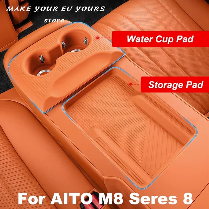 For AITO M8 Seres 8 2025 Rear Seat Silicone Armrest Cup Holder Mat Anti-Slip Cup Protector Storage Pad Car Accessories
