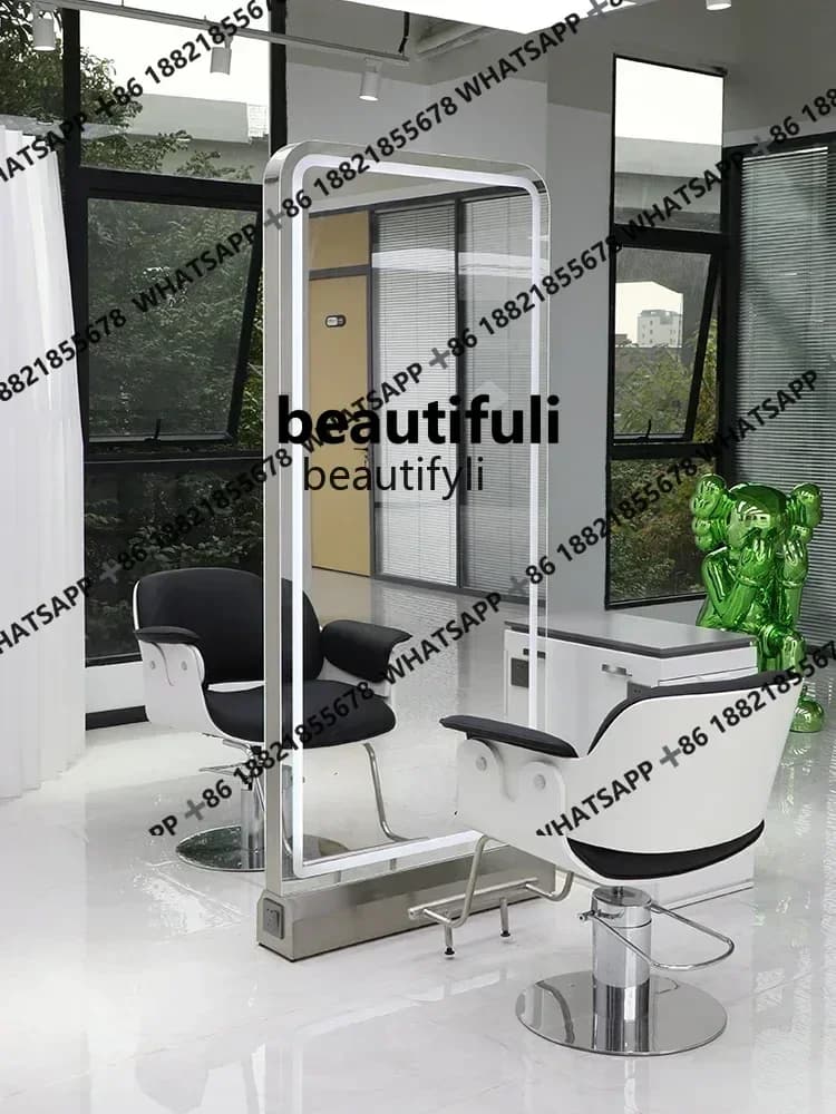 xx1Barber Shop Dressing Table Hair Salon Hair Salon Hot Dyeing Mirror Hair Cutting Single-Sided Floor Mirror with Light
