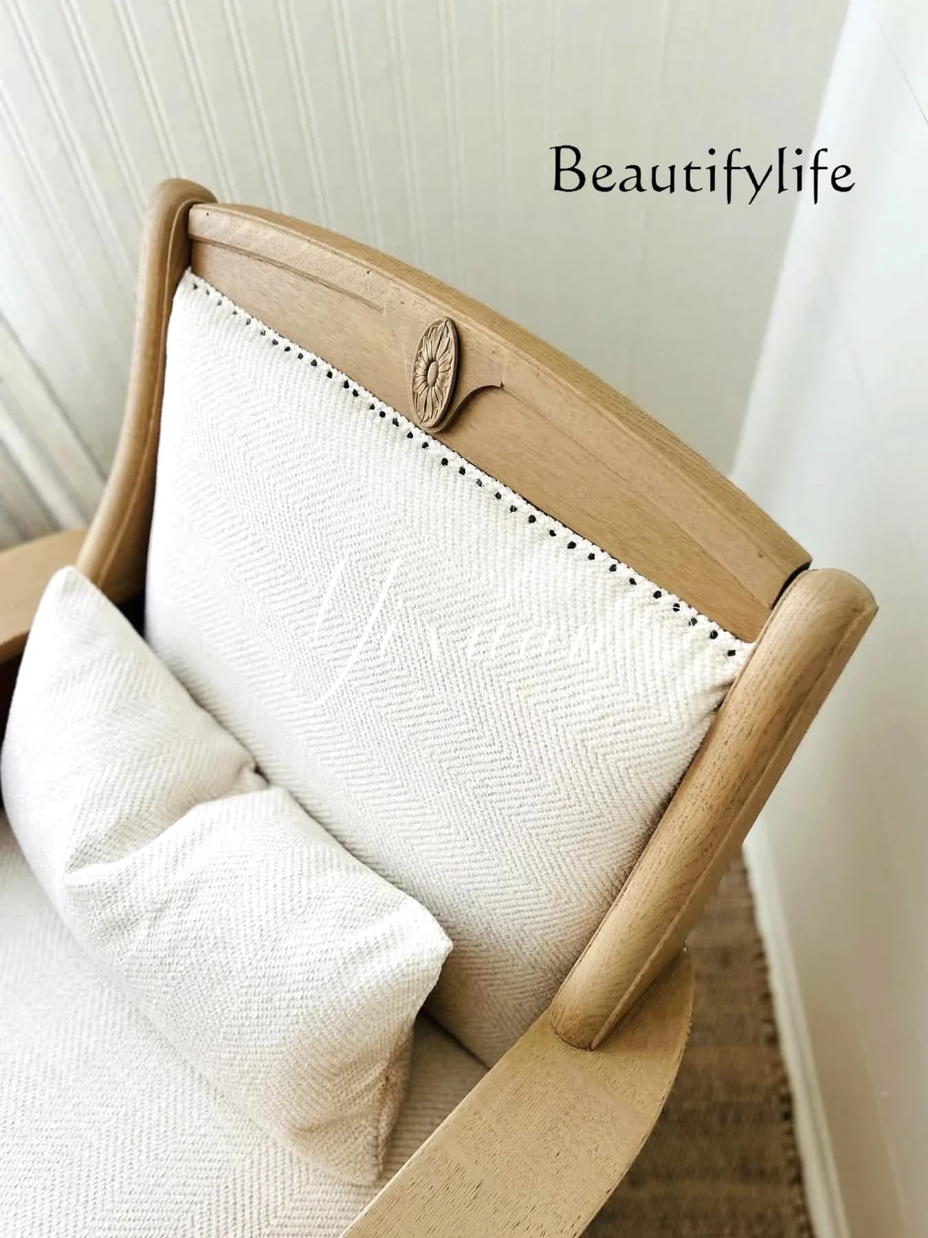 A44 American simple solid wood sofa small apartment living room balcony leisure bedroom single chair high back tiger chair