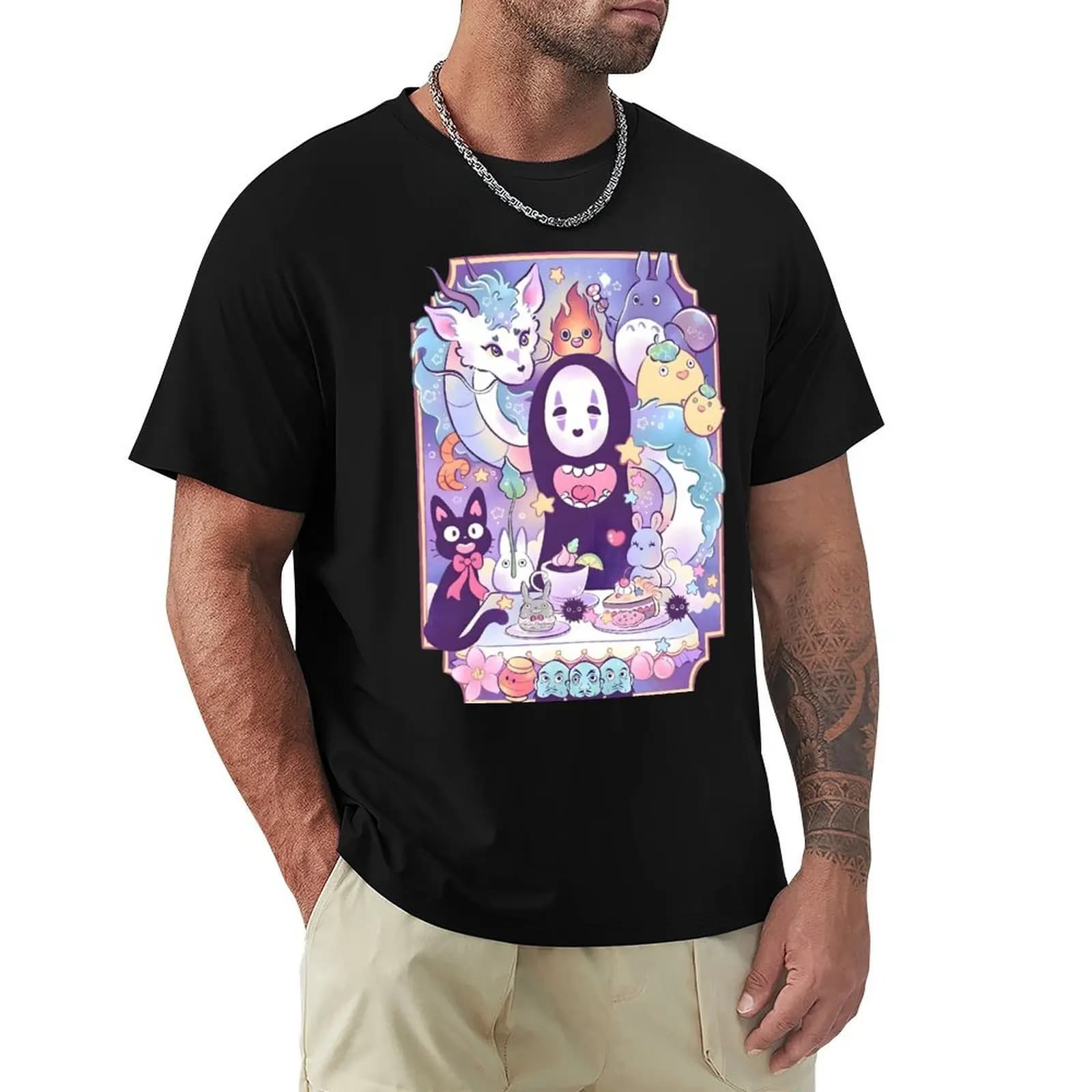 kawaii & Cute art monster party -%[ghiblis]%- flying away anime film T-Shirt graphics big and tall t shirts for men