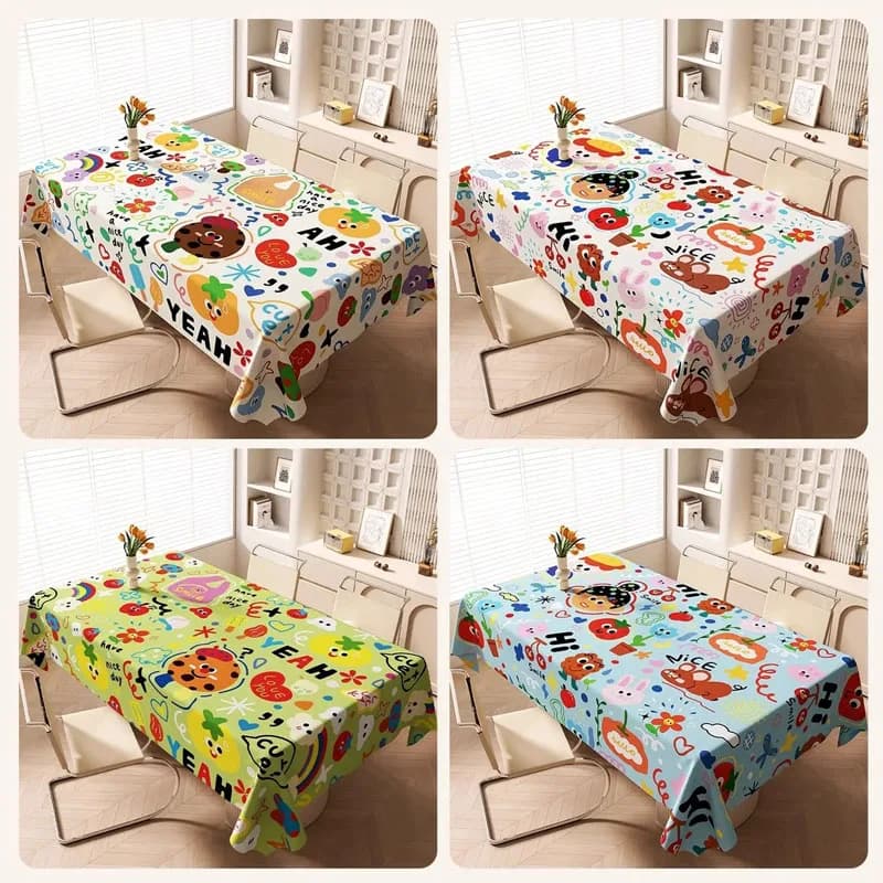Waterproof Colorful Cartoon Pattern ABDL Dining Table Cloth Oil Resistant And No-rinse Table Color Decora Cozy Cute Cover Party