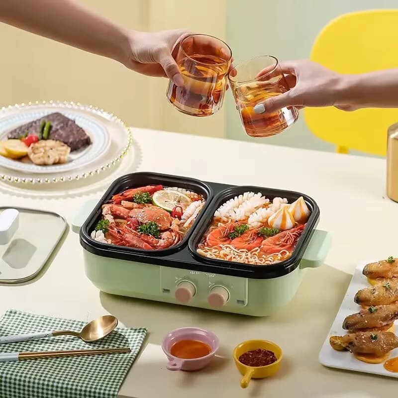 Goo2 In 1 Electric Hot Pot Stew Cooker Bbq Grill Multifunctional Non Stick Frying Pan Barbecue Plate Smokeless Roaster 110V/220V