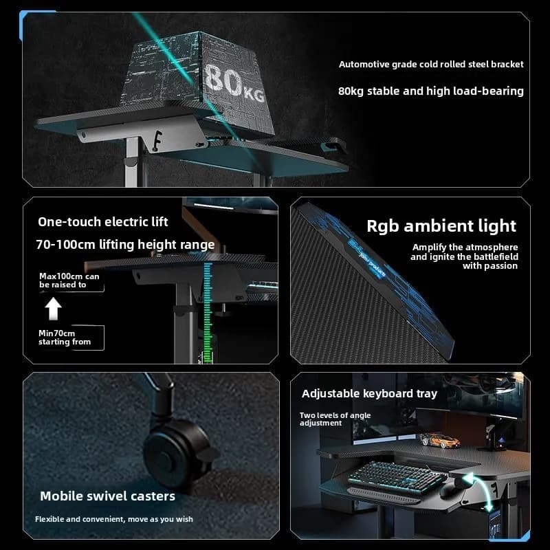 Household technology, small size electric lifting table, e-sports table, hole board integrated, removable, host storage rack