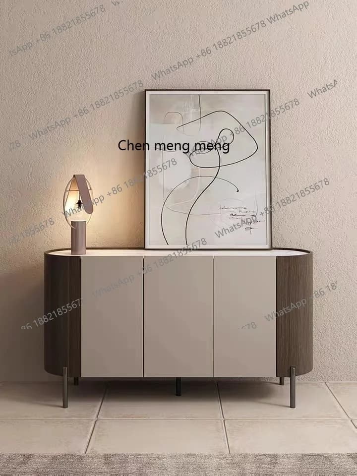 Simple and modern solid wood, porch cabinet light luxury rock slab entry, shoe cabinet arc, dining side cabinet