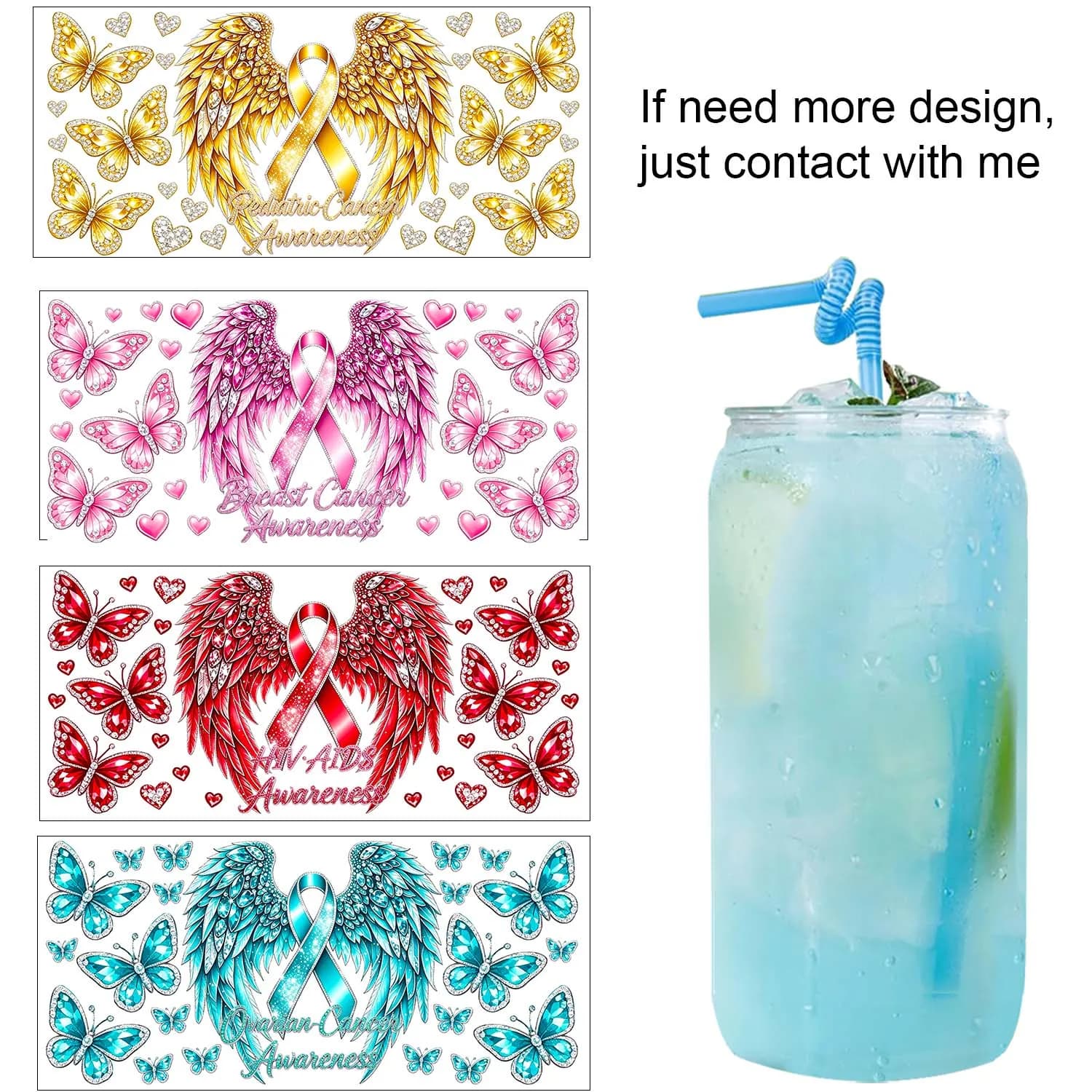1/5 Sheets Positive Protection Awareness UV DTF Party DIY Decals 3D transfers uvdtf tumbler seal stickers 16oz uv dtf cup wraps