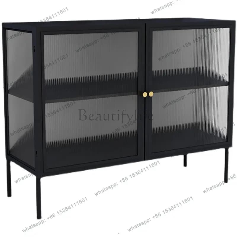 Nordic simple side cabinet tempered glass restaurant storage wrought iron tea wine cabinet household