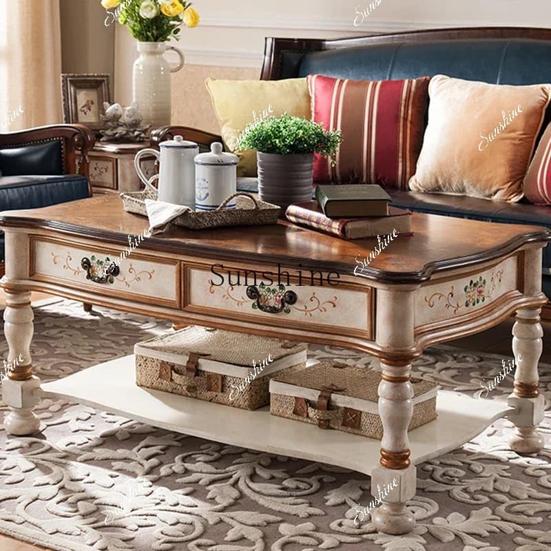 Living room TV cabinet coffee table retro sofa edge few household small apartment  FT