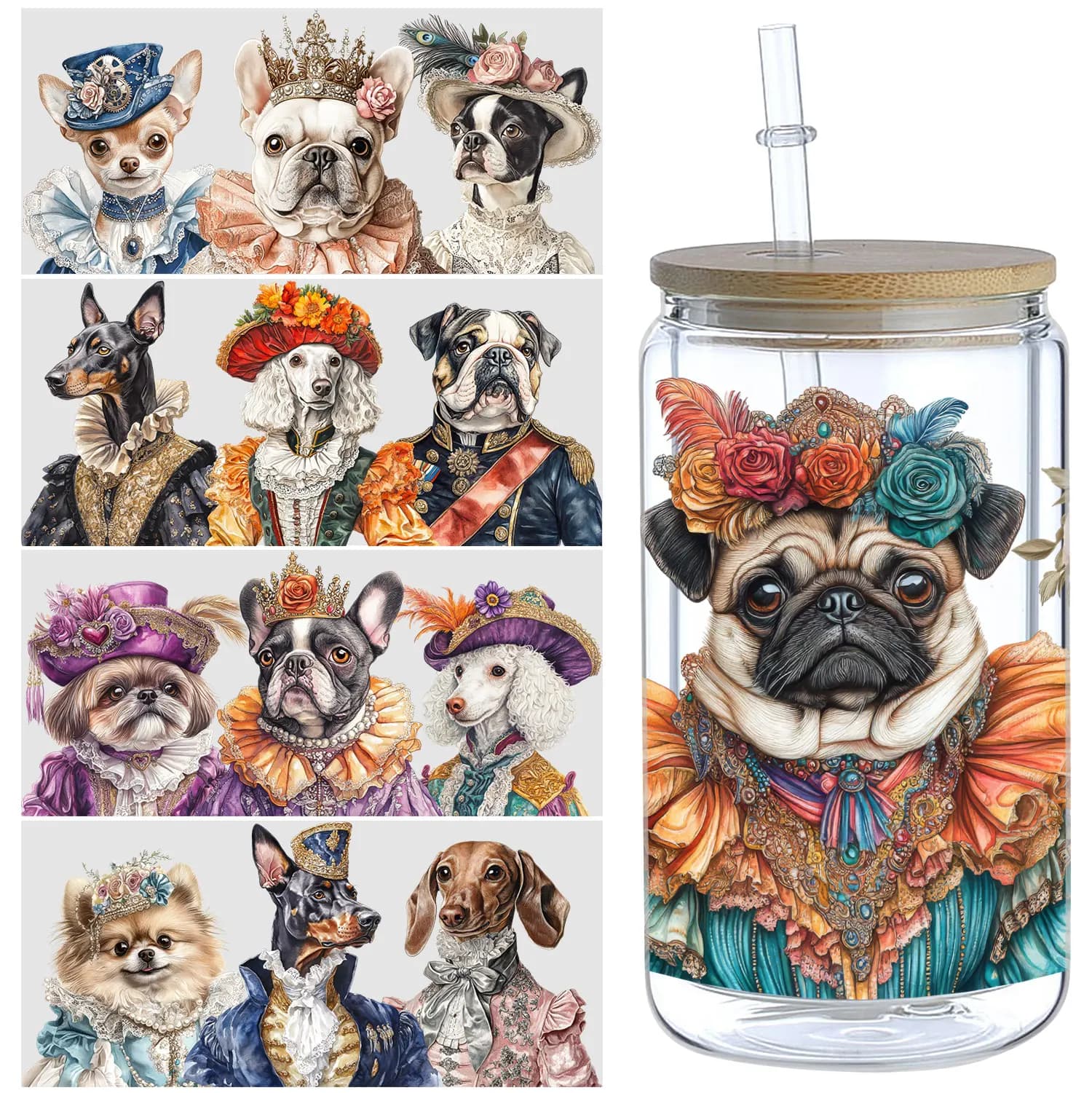 5pcs cartoon pattern UV DTF cup stickers, DTF friction transfer stickers, waterproof transfer stickers for 16oz glass cups