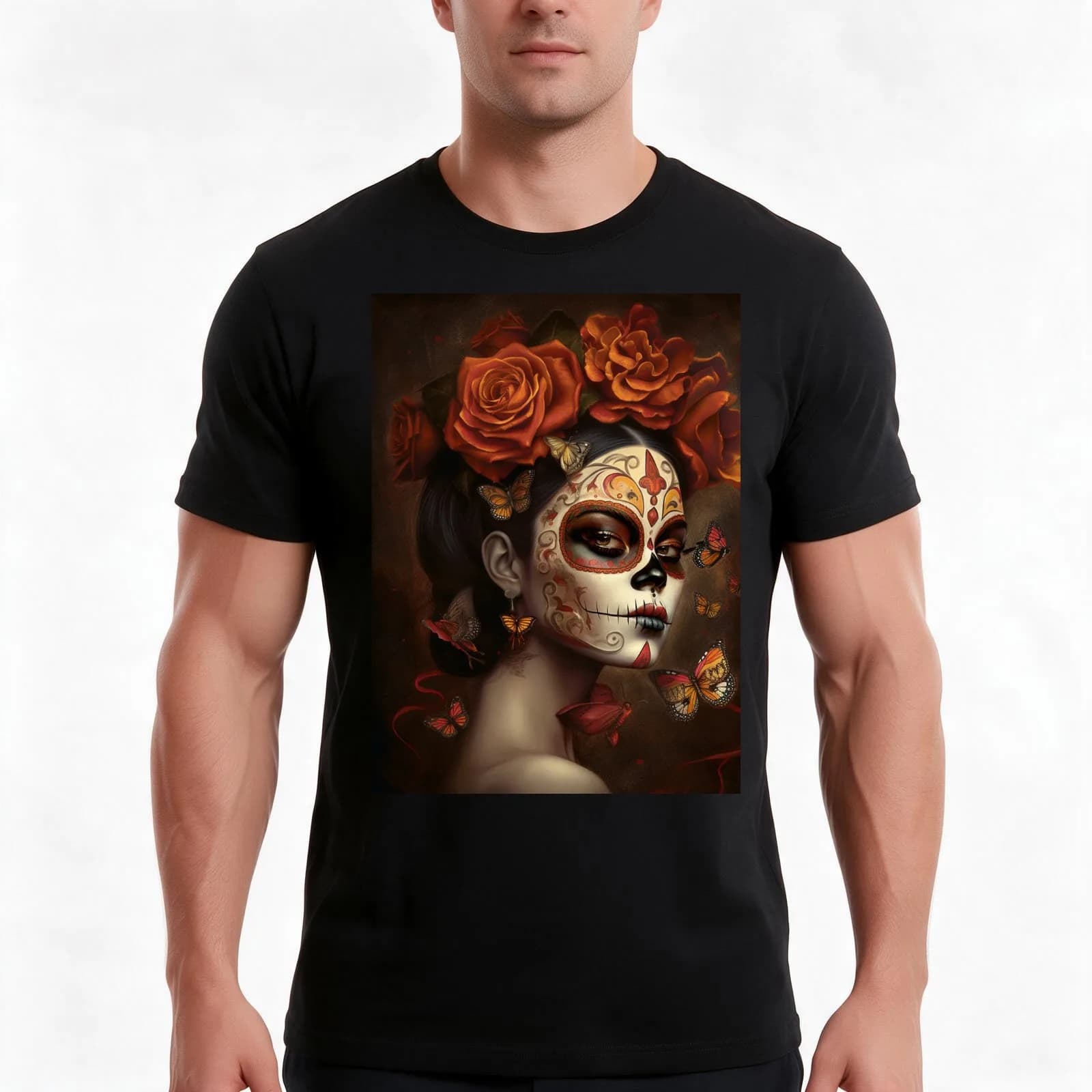 Dia de Los Muertos T-Shirt, Summer Casual Cotton Tee, Oversized Streetwear Tops, Vintage Graphic Print, Loose Fit Short Sleeve