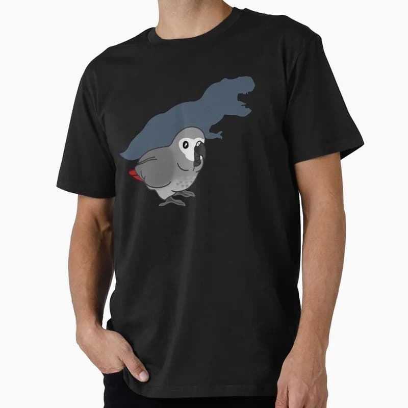 Cute T-rex African Grey parrot doodle Cockatiel Gift T-shirt Birds T-rex shadow Graphic Clothes All Size Tops Unisex Tee S-6XL