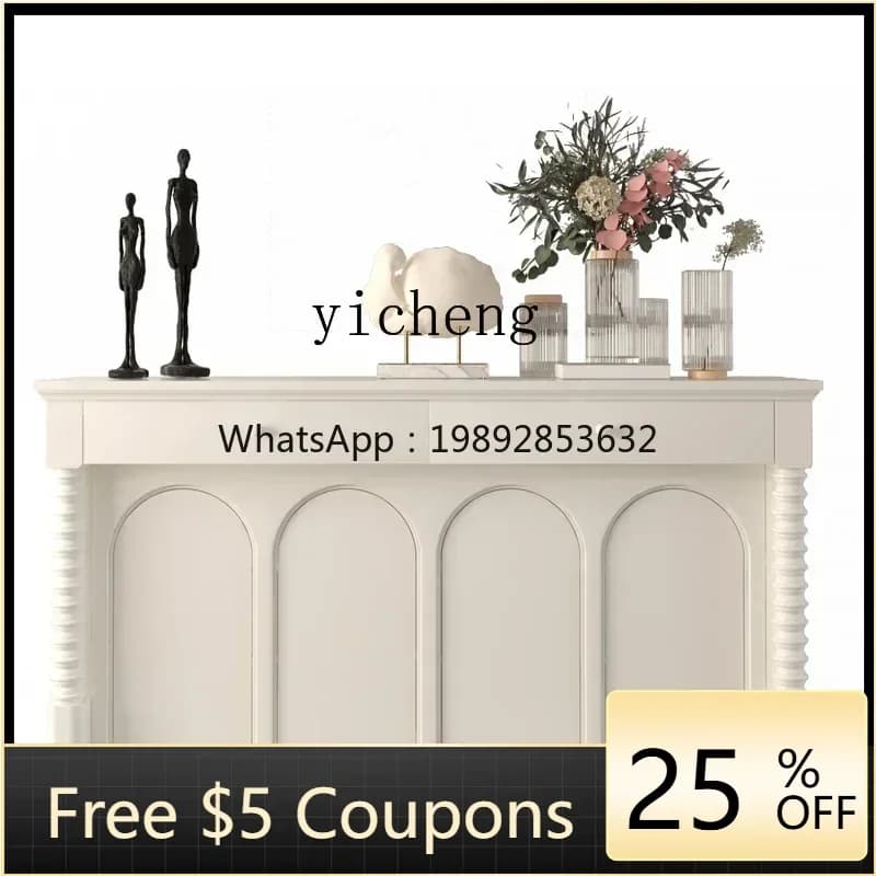 Cream White Solid Wood Sideboard Arched Door Solid Wood Simplicity Living Room Minimalist Entrance Decoration Shoe Cabinet