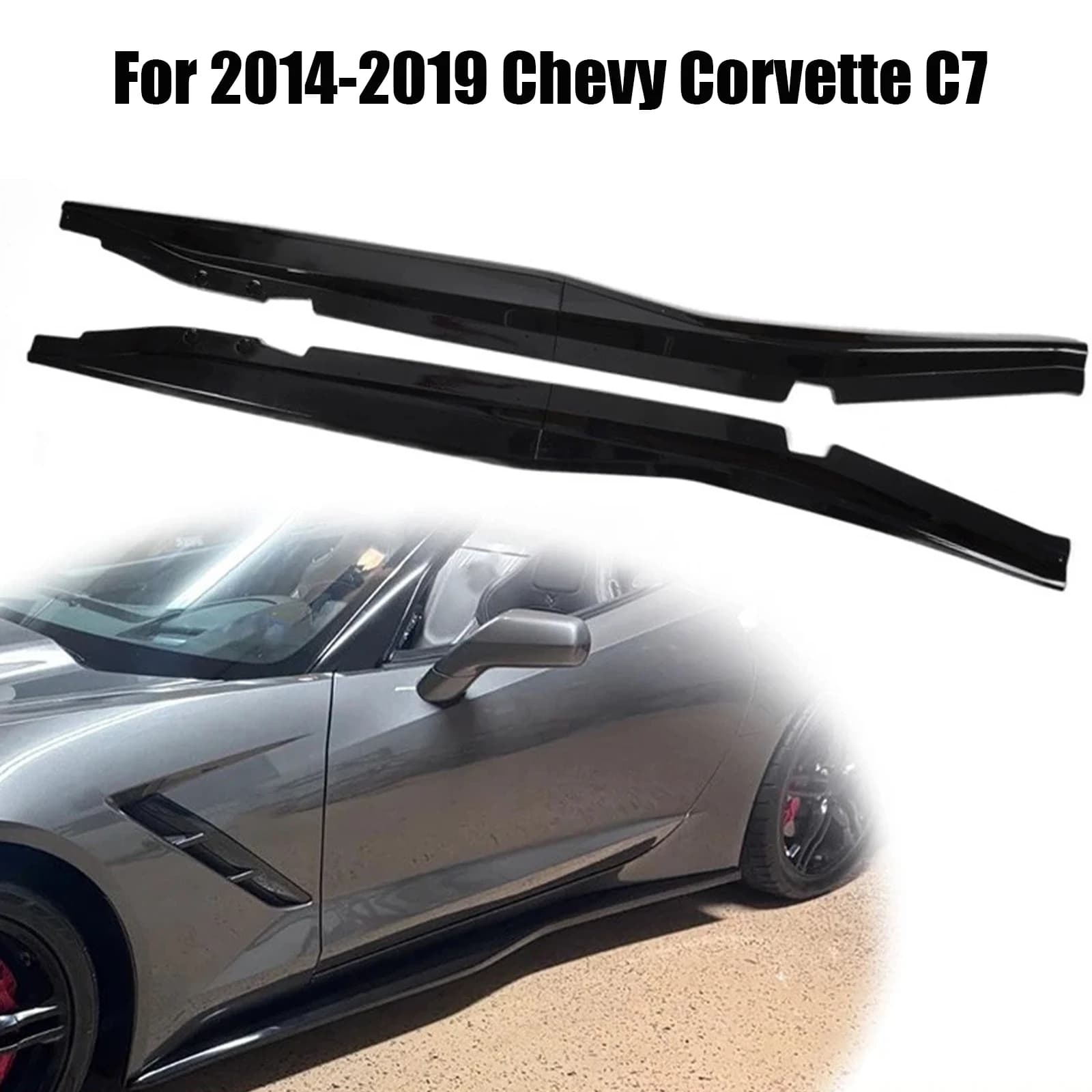Side Skirts Extension Splitters Fender For 2014-2019 Chevy Corvette C7 Z06 Stingray 2 Door Carbon Look Glossy Black