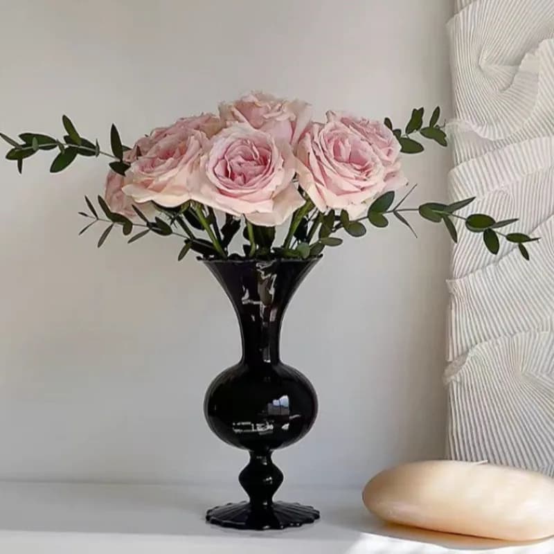 Advanced Medieval Black Vase Black Nitrate Flower Ware Living Room Table Study Tea Room Elegant Glass Crafts Decoration