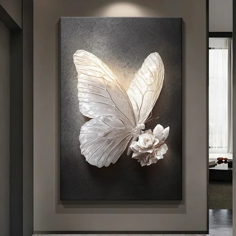 High-level black and white butterfly entrance decorative painting three-dimensional living room sofa background wall hanging